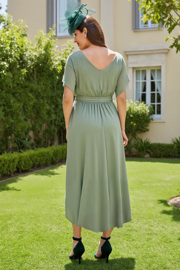 Eucalyptus mousseline de soie bateau col thé longueur robe d’invité de mariage